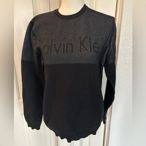Calvin Klein Mens Black Logo Pullover Slim Fit Sweater No Size See Measurements